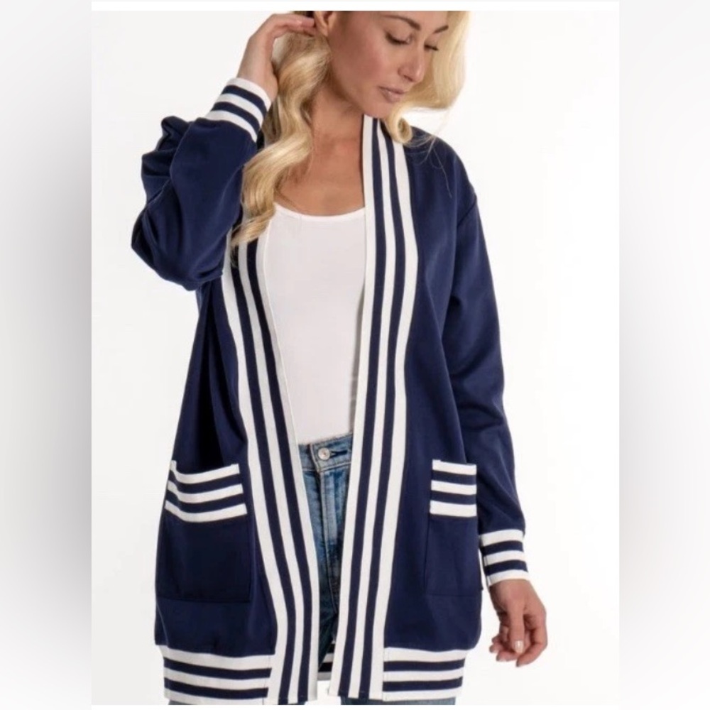 Haute Shore Cody Women's Cardigan Yacht Navy Blue One Size Nautical Academia